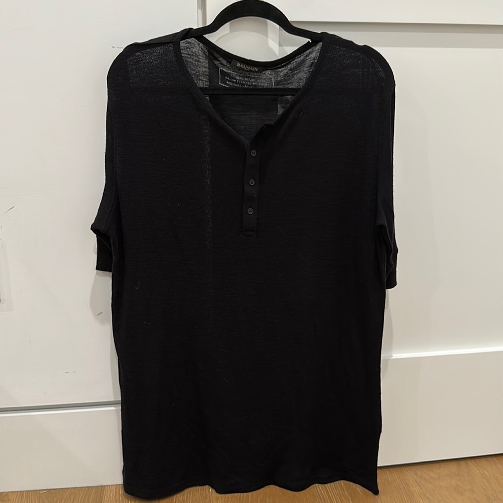 Balmain Black Casual Button-Down Henley Shirt